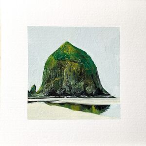 8x8 Original Oil Painting Cannon Beach Haystack Rock Oregon Seascape Art Signed